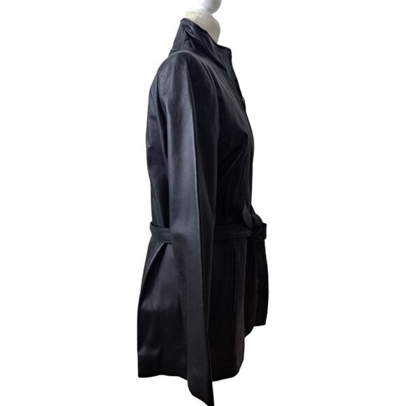 Worthington Women's Black Leather Jacket Belt Long Sleeves Front Zipper Medium - Picture 3 of 8